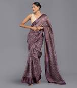 Purple Printed Pure Silk Banarasi Handloom Saree Without Blouse