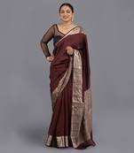 Coffee Pure Silk Banarasi Handloom Saree Without Blouse