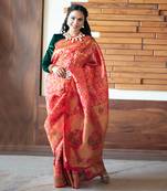 Red Pure Silk Banarasi Handloom Zari Saree Without Blouse