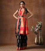 Black & Red Katan Silk Banarasi Handloom Saree Without Blouse