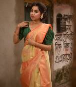 Beige Orange Tissue Silk Banarasi Handloom Saree Without Blouse