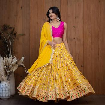 Feastful Yellow Lehenga Choli Embroidered Party Wear Designer Wedding Haldi Lengha Choli 1
