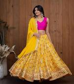 Feastful Yellow Lehenga Choli Embroidered Party Wear Designer Wedding Haldi Lengha Choli