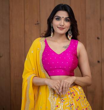 Feastful Yellow Lehenga Choli Embroidered Party Wear Designer Wedding Haldi Lengha Choli 3