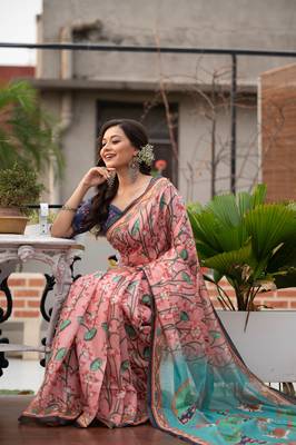 ONION PINK BEAUTIFUL LINEN COTTON SAREE 2