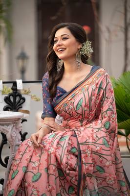 ONION PINK BEAUTIFUL LINEN COTTON SAREE 3