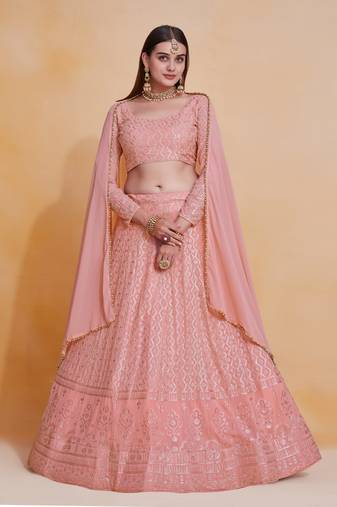 Charming Rosy Brown Lehenga Choli Wedding Party Wear Lucknowi Embroidery Work Lehnga Choli