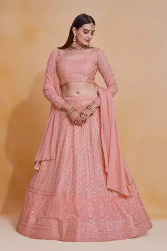 Charming Rosy Brown Lehenga Choli Wedding Party Wear Lucknowi Embroidery Work Lehnga Choli