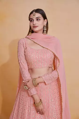 Charming Rosy Brown Lehenga Choli Wedding Party Wear Lucknowi Embroidery Work Lehnga Choli