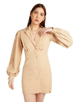 Beige lachka blazer collor dress 1