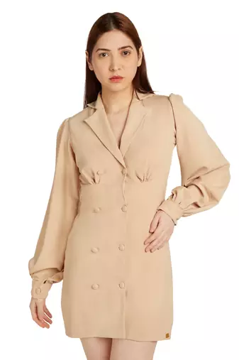 Beige lachka blazer collor dress