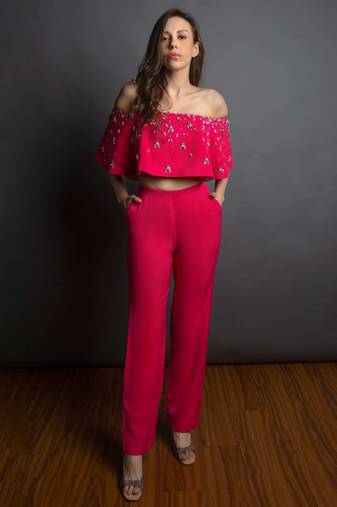 Hot pink embriodered lachka top & pant set