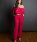 Hot pink embriodered lachka top & pant set