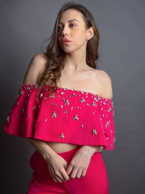 Hot pink embriodered lachka top & pant set 2