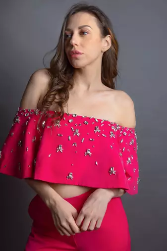 Hot pink embriodered lachka top & pant set