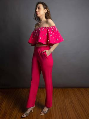 Hot pink embriodered lachka top & pant set 4