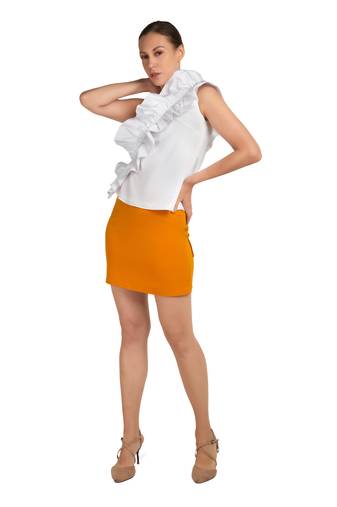White one shoulder ruffled top