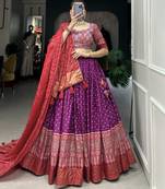 Purple Color Dola Silk With Bandhani And Ajarakh Print Foil Work Lehenga Choli For Women