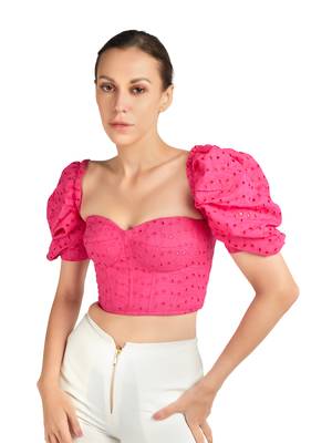 Hot pink cotton hakoba corset top 3
