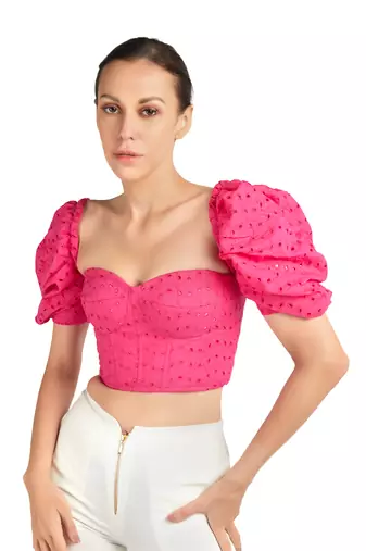 Hot pink cotton hakoba corset top
