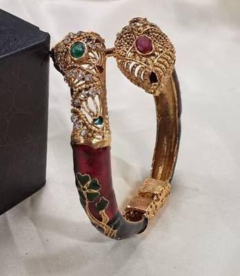 Designer Rajwadi Plated Meenakari Enamel Ruby Stone Brass Kada for Women (1 Piece) 1