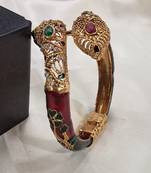 Designer Rajwadi Plated Meenakari Enamel Ruby Stone Brass Kada for Women (1 Piece)