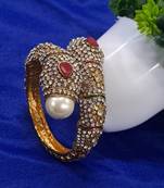 Designer Rajwadi Plated Meenakari Enamel Ruby Stone Brass Kada for Women (1 Piece)
