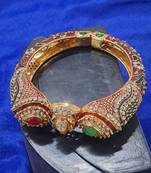 Designer Rajwadi Plated Meenakari Enamel Ruby Stone Brass Kada for Women (1 Piece)