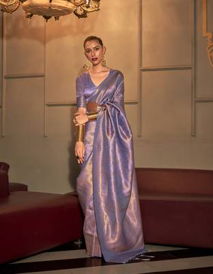 Lavender silk blend Woven Saree With Unstitched Blouse Piece 1