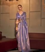 Lavender silk blend Woven Saree With Unstitched Blouse Piece