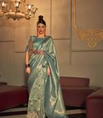 Green silk blend Woven Saree With Unstitched Blouse Piece