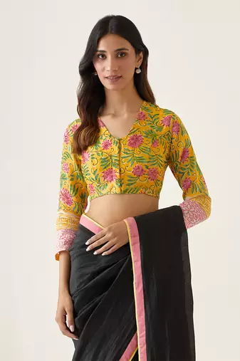 Black handcrafted linen silk saree Without Blouse