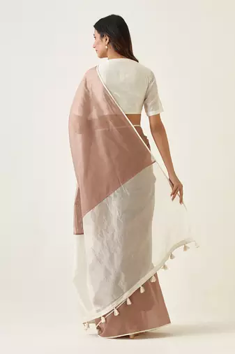 Taupe handcrafted saree set