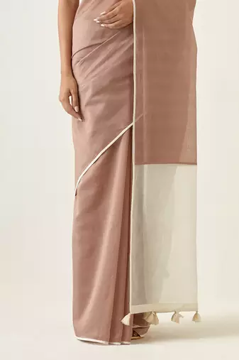 Taupe handcrafted saree set