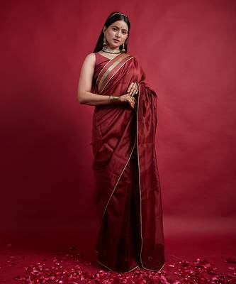Maroon chanderi handloom ready to wear saree Without Blouse 1