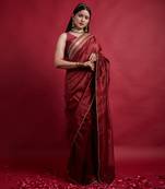 Maroon chanderi handloom ready to wear saree Without Blouse