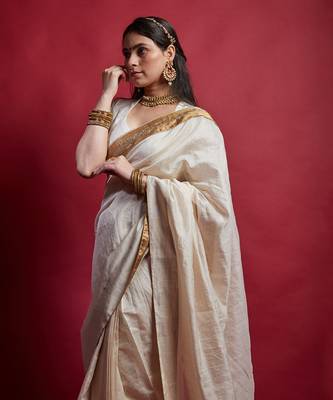 Ivory & gold ready to wear saree set 2