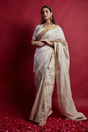 Ivory & gold ready to wear saree set