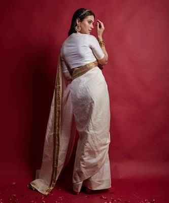 Ivory & gold ready to wear saree set 5