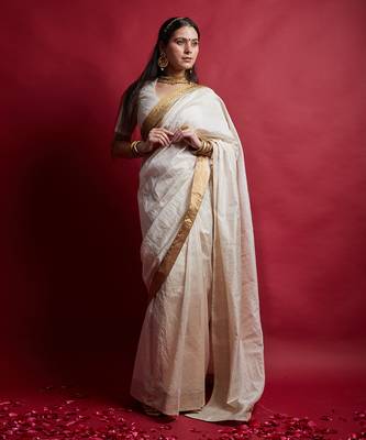 Ivory & gold ready to wear saree Without Blouse 1