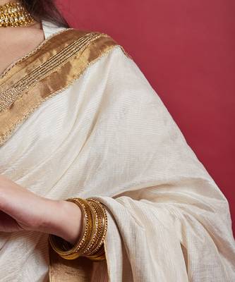 Ivory & gold ready to wear saree Without Blouse 3