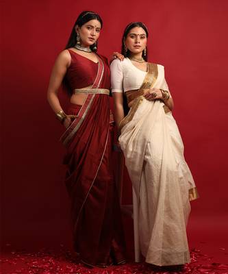 Ivory & gold ready to wear saree Without Blouse 5