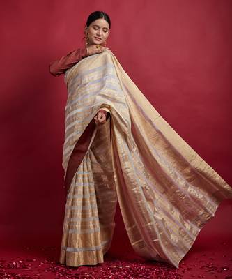 Gold stripe zari saree set 2