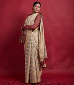Gold stripe & ivory zari saree Without Blouse