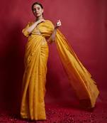 Turmeric yellow & gold stripes saree set