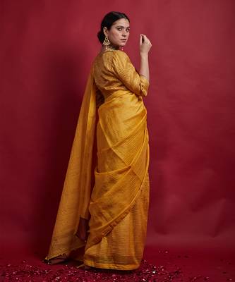 Turmeric yellow & gold stripes saree set 4