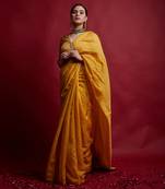 Turmeric yellow & gold stripes saree Without Blouse