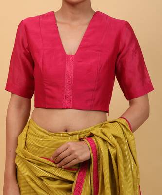 Lime yellow and pink ready to wear cotton saree set 3