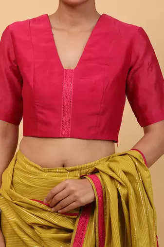 Lime yellow and pink ready to wear cotton saree set