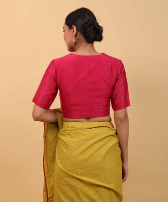 Lime yellow and pink ready to wear cotton saree set 4